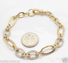 Fancy Geometric Oval Bracelet with Diamond Impression REAL 14K Yellow White Gold