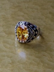 Men’s Ring- Sz 7.5-Yellow Zircon-Stamped Sterling Silver