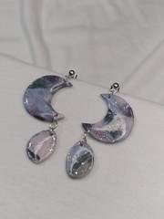Handcrafted Polymer Clay Resin Silver Stud Dangle Blue Pink Green Earrings