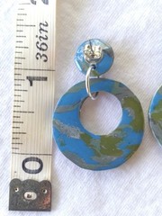 Handcrafted Polymer Clay Resin Silver Dangle Earrings Round Blue Green Gray