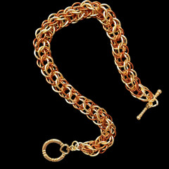 Brown and Gold Tone Persian Weave Chainmaille Bracelet, 8 inches