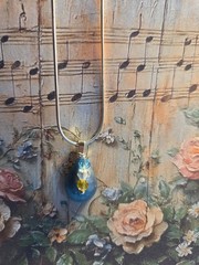 Homemade Resin, Sterling Silver Snake Chain Necklace Blue Pendant 18in