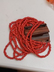 Summer Vibes Multistrand Coral Red Beads Necklace with Interlocking Wooden Clasp