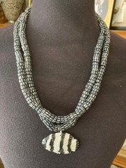 Very Cool Pair of African Black/White Necklaces With an Agate Angel Fish Pisces