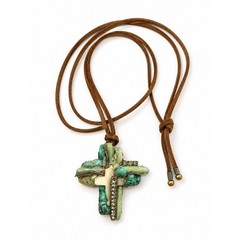Tiffany Lee Designs OOAK Turquoise Cross Necklace Swarovski Artisan