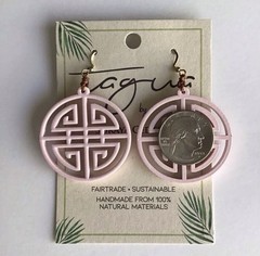 Medallion Earrings NEW Matte Pink Tagua Nut Open Work Asian-Style Lightweight