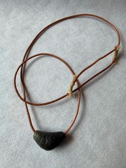 Handmade Green brown Jade Necklace, Raw Nephrite Adjustable leather Cord boho