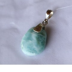 True Caribbean Sky Blue Larimar 925 Sterling Silver Freeform Pendant 40mm
