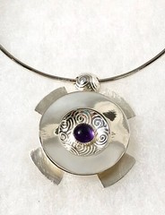 Pendant Amethyst Cab in Dimensional Setting Four Radiating Blades 16” Neck Ring