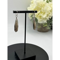 Artisan Sterling Silver Faceted Smokey Quartz Briolette Long Dangle Earrings
