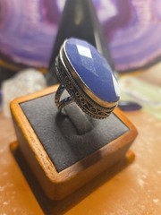 SZ 7 Lapis Lazuli Gemstone Chunky Statement Ring 925 Sterling Silver Overlay