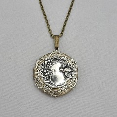 Vintage Bird and Floral Round Locket Necklace.