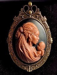 African American Black Mother and Child Woman with Newborn Baby Cameo Gold Broo