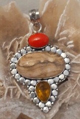 Artisan 925 Silver Jasper Gemstone Yellow Glass Pendant