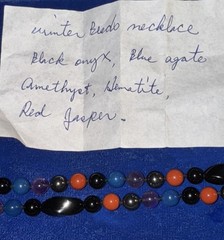 Vintage Boho Gemstone Bead Necklace & Earrings Onyx Agate Amethyst Jasper 28”
