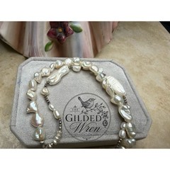 Artisan RB Sterling Silver Baroque Freshwater Pearl Bracelet Signed 7.5”