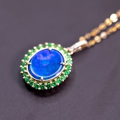 N1 Australian Black Opal Halo Tsavorite Diamond Pendant ONLY 18k Yellow Gold
