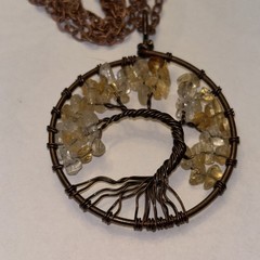 Copper Wire Wrap Tree Of Life Chakra Necklace Quartz Gemstone Chips 18″