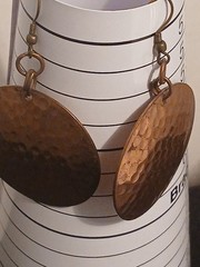 Hammered Copper Disc Dangle Earrings Boho Artisan Statement