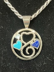 Vintage MCM Sterling Silver Pendant With Lapis Lazuli And Turquoise Gemstones