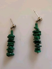 VINTAGE Drop Dangle CHUNK Malachite Gems Hand Forged Sterling Silver Earrings