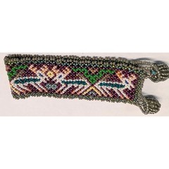 Handmade Vtg Deer Cold Beaded Cuff Bracelet Tapestry Animal Boho 1″ Wide Woven
