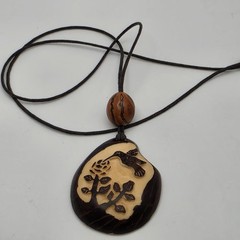 Vtg Carved Hummingbird Flower Tagua Nut Necklace Boho Bird Nature