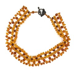Vintage 90s Handmade Genuine Amber Beads Woven Lattice Collar Choker Necklace