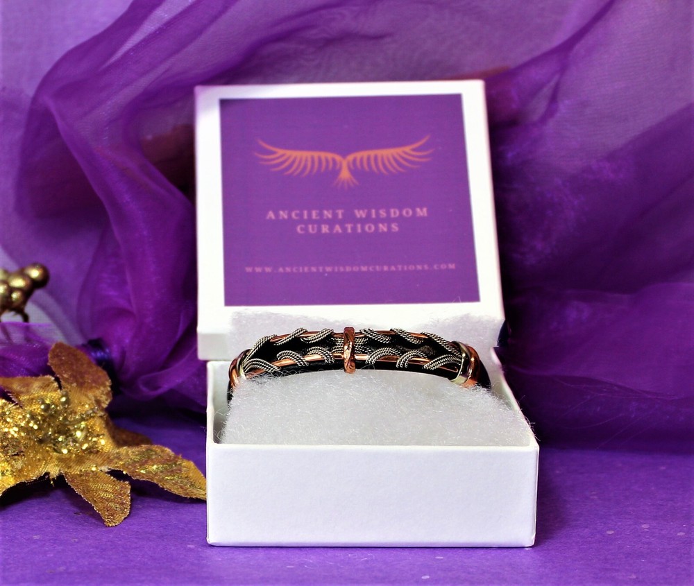Cuff Bracelet/Copper and Black Leather-Handmade- Gift Box/Free Shipping-BL0103