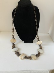 Long Boho Artisan Mixed Materials Chunky Heavy Necklace Mother Of Pearl Agate