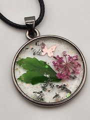 Real Flower Handmade Epoxy Pendant Necklace 18″ Long 1.5mm Waxed Rope, Silver