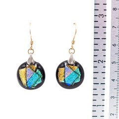 14K Yellow Gold Filled Dichroic Art Glass Dangle Earrings 1 1/2 Inch Artisan Dro