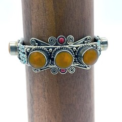 Artisan Tibetan Silver Nepalese Amber Bracelet Ornate Showstopper Exotic Glam