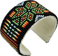 Handmade Black multicolor Flower Leather Cuff Bracelet