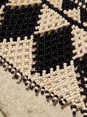 Vtg Artisan Seed Bead Collar Bib Necklace Handmade Black White