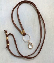 NEW Sundance Charm Oxidized Silver Necklace leather brown cord handmade artisan