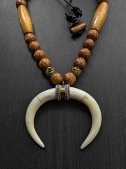Men’s Tribal Beaded Statement Necklace Double Horn Pendant Boho Ethnic Gift 30″
