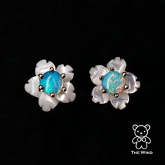 Flower Australian Opal Mother of Pearl Stud Earrings Silicone Backings 14K Gold