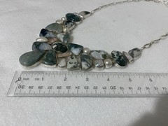 Large Handcrafted Moss Agate & Cultured Pearl 28″ Bib Statement Necklace 147gr