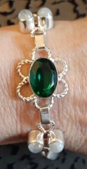 Artisan 925 Silver Moonstone faceted colored Glass Toggle Bracelet size 6-8