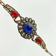 ARRAUS Handmade Ottoman Blue Sapphire 925 Silver Bronze 7″ Bracelet Rubies Gold