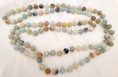 Amazonite Multicolored Hand Knotted Ball Beads Long Necklace 46″ L – 8mm