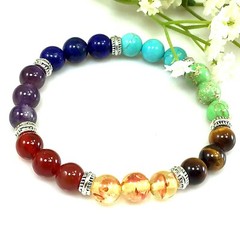 7 chakra round beaded bracelet for women healing stretch gemstone