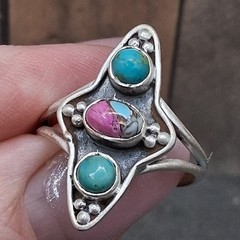 Sterling Silver Cotton Candy Turquoise Ring 3 Stone Size 6.5 Southwestern