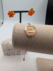 Rose Gold Tone Pressed Flower Hexagon Bolo Slider Bracelet Handmade Artisan