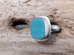 Amy Faust Vintage Aqua Glass Recycled Sterling Silver Ring 6.5-6.75