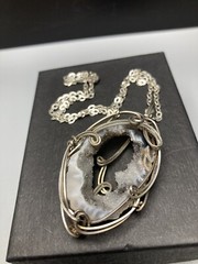 Druzy Pendant 2 1/4” Artisan Sterling Silver Wire Wrapped Large 18” Necklace 14g
