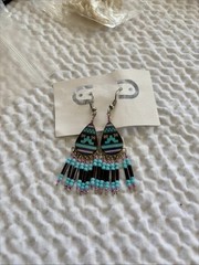 Woman’s Hand Painted Tribal Peruvian Bohemian Earrings Measuring 2 1/4 Inches