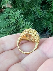 VINTAGE 18K YELLOW GOLD DIAMOND BOMBE HONEY COMB RING LARGE SOLID HEAVY CUSTOM