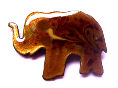 Enamel on Copper ELEPHANT Pin Brooch Signed INGA-BROWN COLOR Enamel